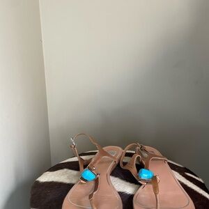 Women's Tan Sandals with Blue Accents